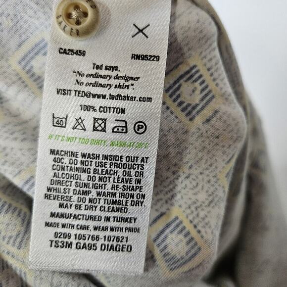 Ted Baker Diageo Mens Geometric Paisley Print Short Sleeve Shirt Size 4 (L) - Picture 6 of 6